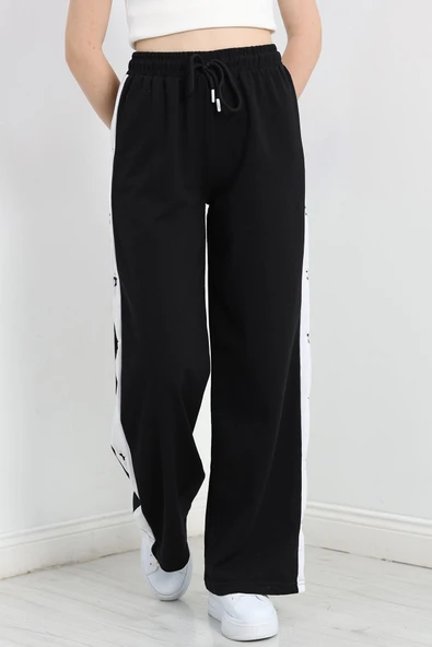 Özel Tasarım Nakışlı 2 İplik Eşofman Altı Siyah - 2