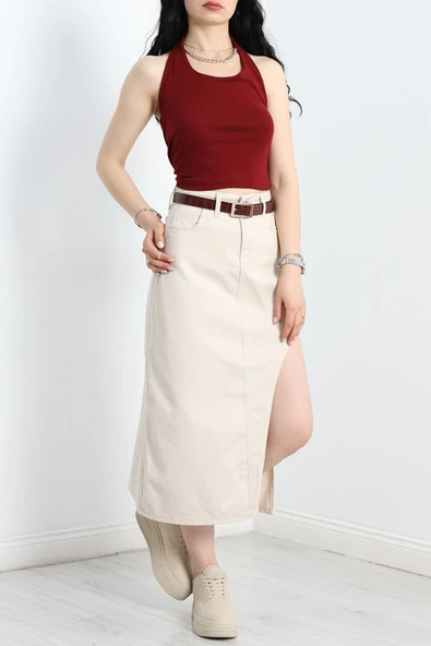 Yırtmaç Detaylı Kot Etek Taş - 2