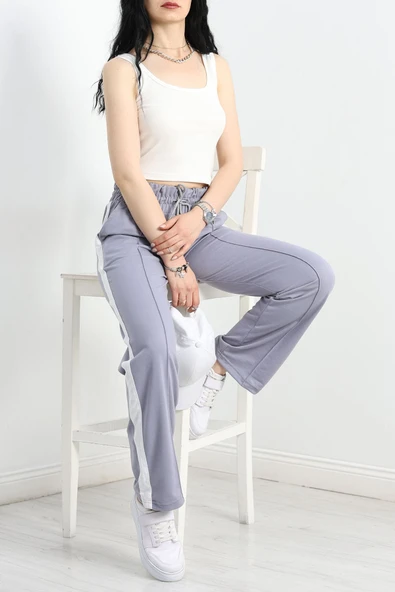 Openet Kalın Kemer Şeritli Çımalı Eşofman Altı Gri - 5