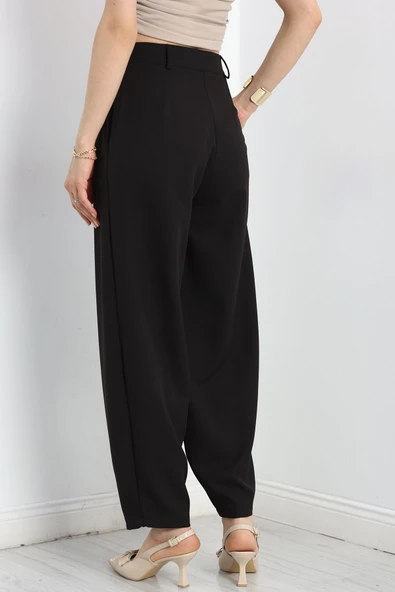 Pileli Bol Kesim Pantolon Siyah - 7