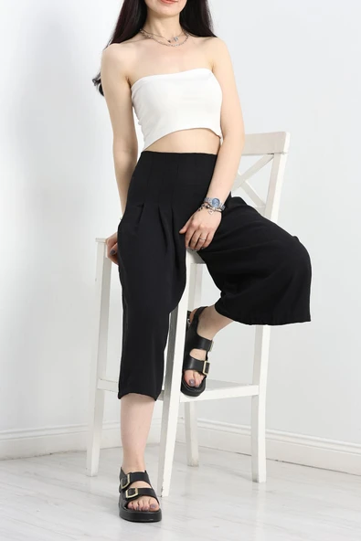 Pileli Bermuda Pantolon Siyah - 4