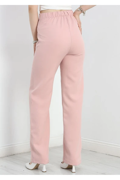Düğme Detay Pileli Lastikli Pantolon Gülkurusu - Resim 7