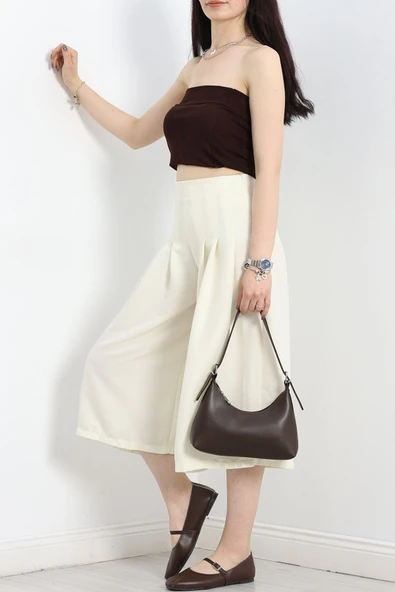 Pileli Bermuda Pantolon Ekru - 4