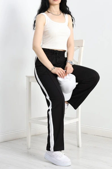 Openet Kalın Kemer Şeritli Çımalı Eşofman Altı Siyah - 4