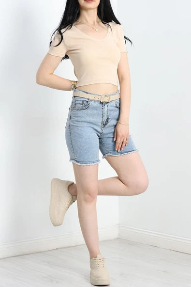 Püsküllü Kot Şort Mavi - 2