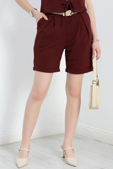 Zra Krep Şort Bordo - Resim 5