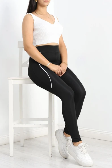 Yan Biyeli Dalgıç Büyük Beden Tayt Siyah - 5