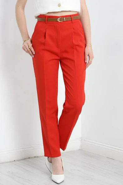 Kemerli Double Pantolon Kırmızı ürün görseli 1