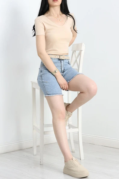 Püsküllü Kot Şort Mavi - 4