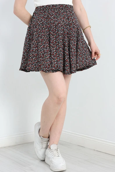 Desenli Mini Etek Siyahçiçek - 2