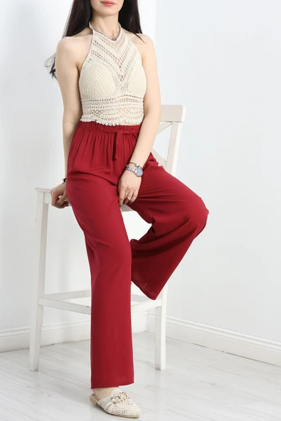 Dokuma Pantolon Bordo - 5