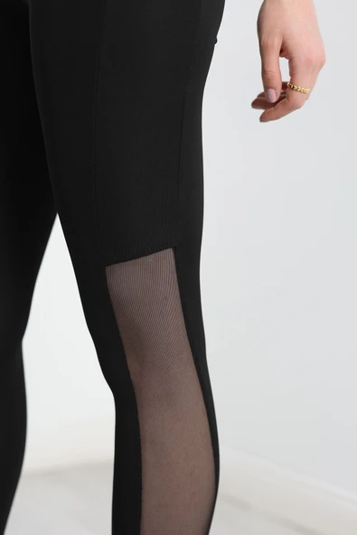 Tül Detaylı Dalgıç Tayt Siyah - 6