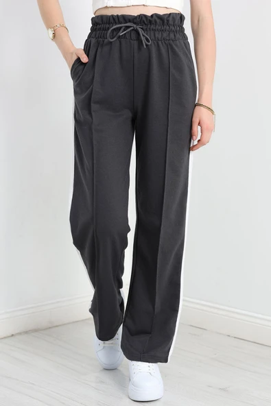 Openet Kalın Kemer Şeritli Çımalı Eşofman Altı Füme