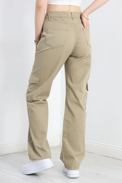 Kargo Cep Palazzo Kot Pantolon Haki - 7