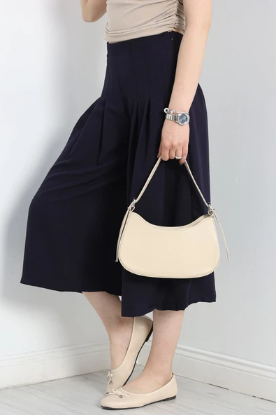 Pileli Bermuda Pantolon Lacivert - 4