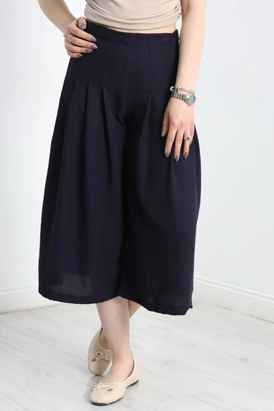 Pileli Bermuda Pantolon Lacivert