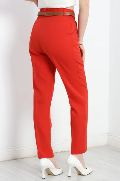 Kemerli Double Pantolon Kırmızı - Resim 7