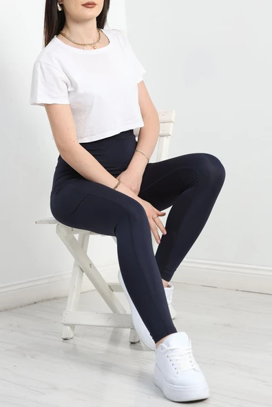 Look Dikişli Cep Detaylı Dalgıç Tayt Lacivert - Resim 5