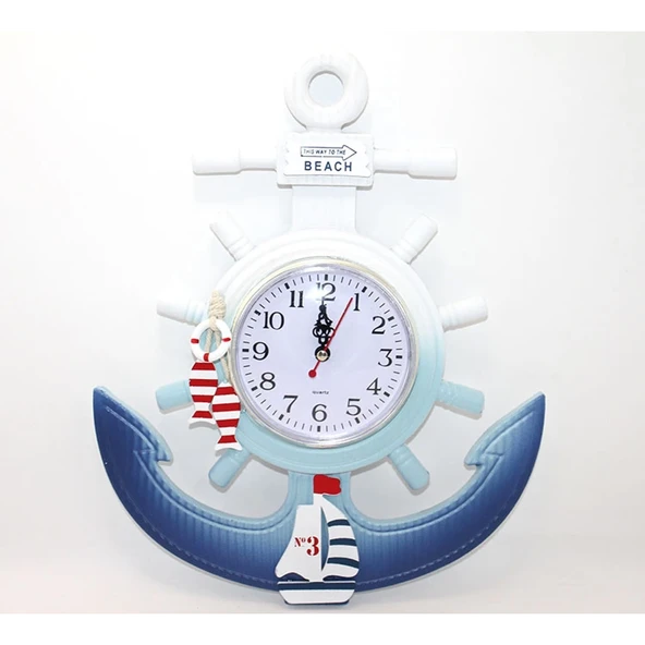 Ahşap Marin Dümenli Ve Çapa Tasarımı Saat Alk2468 ürün görseli 1