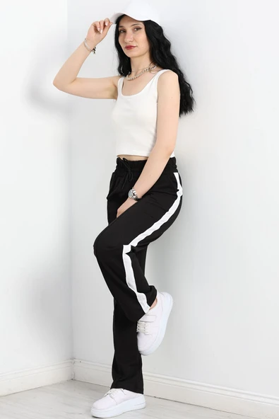 Openet Kalın Kemer Şeritli Çımalı Eşofman Altı Siyah - 2