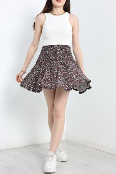 Desenli Mini Etek Siyahçiçek
