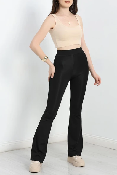 İspanyol Paça Dalgıç Kumaş Tayt Siyah - Resim 3