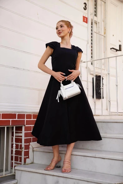 U yaka prenses elbise siyah s255101 - 6