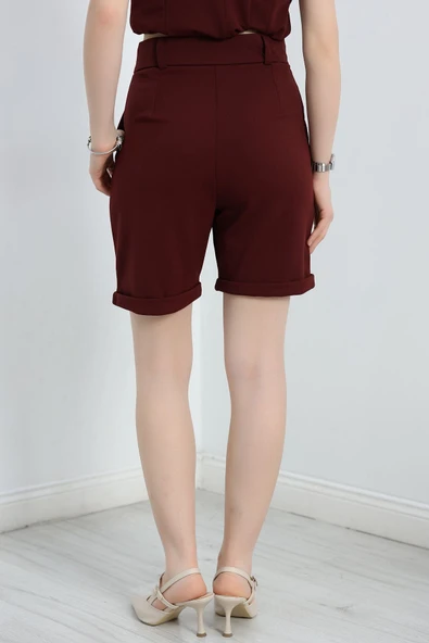 Zra Krep Şort Bordo - Resim 6