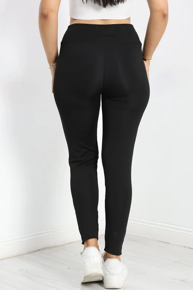 Tül Detaytlı Dalgıç Büyük Beden Tayt Siyah - 7