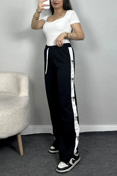 Özel Tasarım Nakışlı 2 İplik Eşofman Altı Siyah