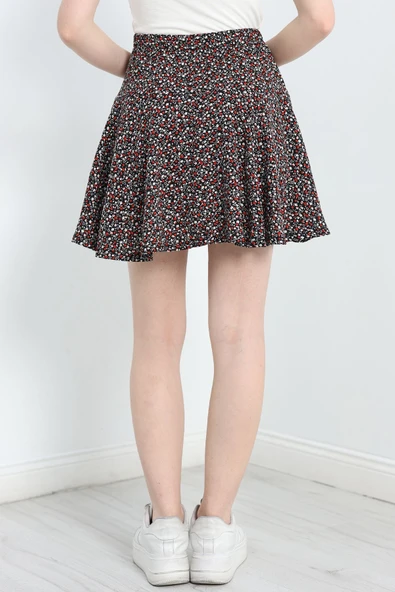 Desenli Mini Etek Siyahçiçek - 7