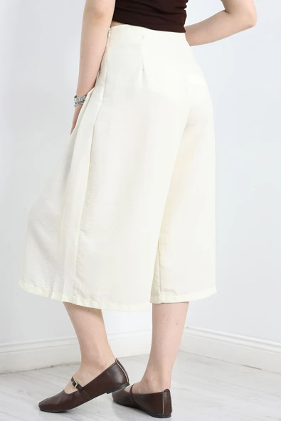 Pileli Bermuda Pantolon Ekru - 6