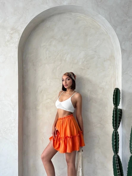 Çingene keten etek turuncu s24808 - 3