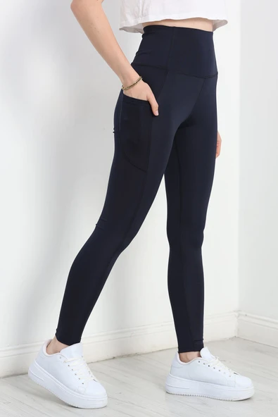 Look Dikişli Cep Detaylı Dalgıç Tayt Lacivert - Resim 3