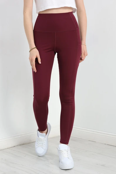 Look Dikişli Cep Detaylı Dalgıç Tayt Mürdüm - Resim 3