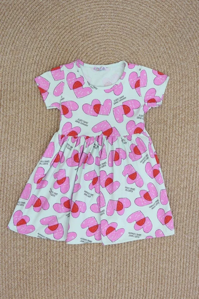 5-8 Yaş Penye Kız Çocuk Elbise Mintpembe