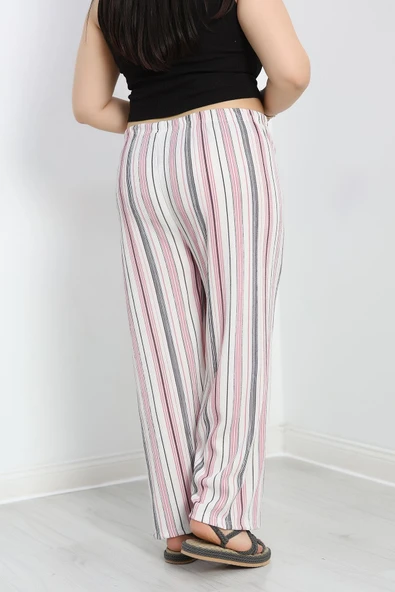 Büyük Beden Bürümcük Pantolon Beyazpembe - 6