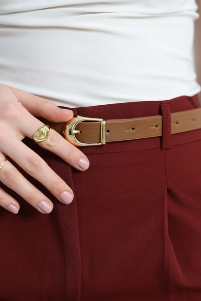 Kemerli Double Pantolon Bordo - 6