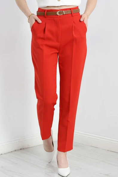 Kemerli Double Pantolon Kırmızı - Resim 3