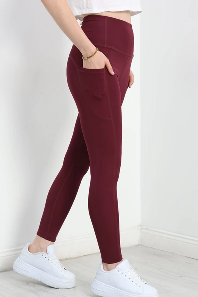 Look Dikişli Cep Detaylı Dalgıç Tayt Mürdüm ürün görseli