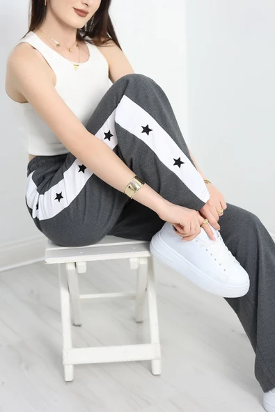 Özel Tasarım Nakışlı 2 İplik Eşofman Altı Antrasit - 3