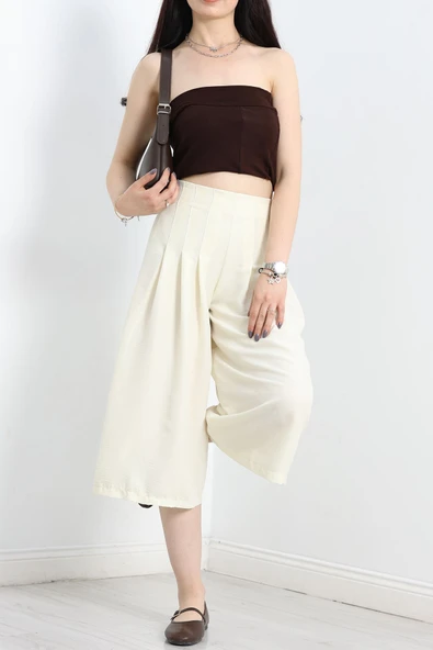 Pileli Bermuda Pantolon Ekru - 2