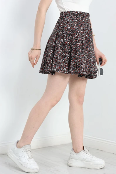 Desenli Mini Etek Siyahçiçek - 4
