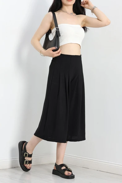 Pileli Bermuda Pantolon Siyah - 2