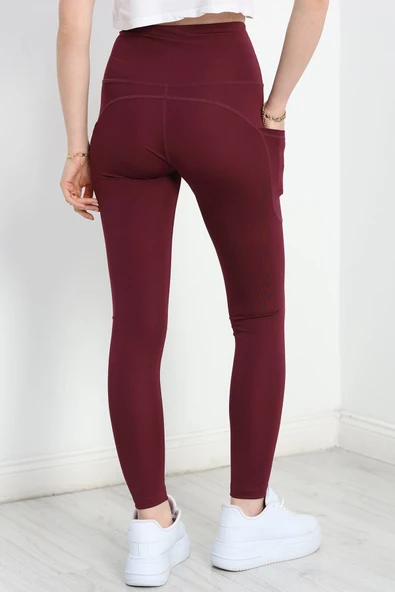 Look Dikişli Cep Detaylı Dalgıç Tayt Mürdüm - Resim 6