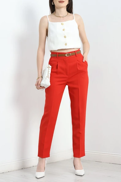 Kemerli Double Pantolon Kırmızı - Resim 5
