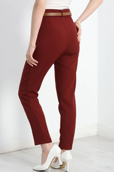 Kemerli Double Pantolon Bordo - 7