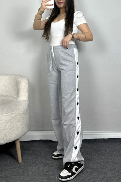 Özel Tasarım Nakışlı 2 İplik Eşofman Altı Gri