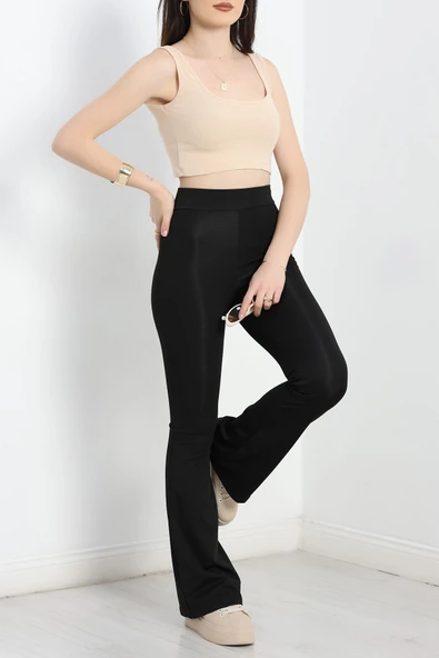 İspanyol Paça Dalgıç Kumaş Tayt Siyah - Resim 4