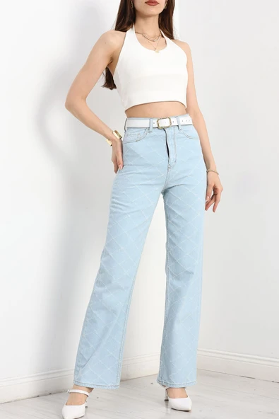 Lazerli Palazzo Kot Pantolon Buzmavi ürün görseli